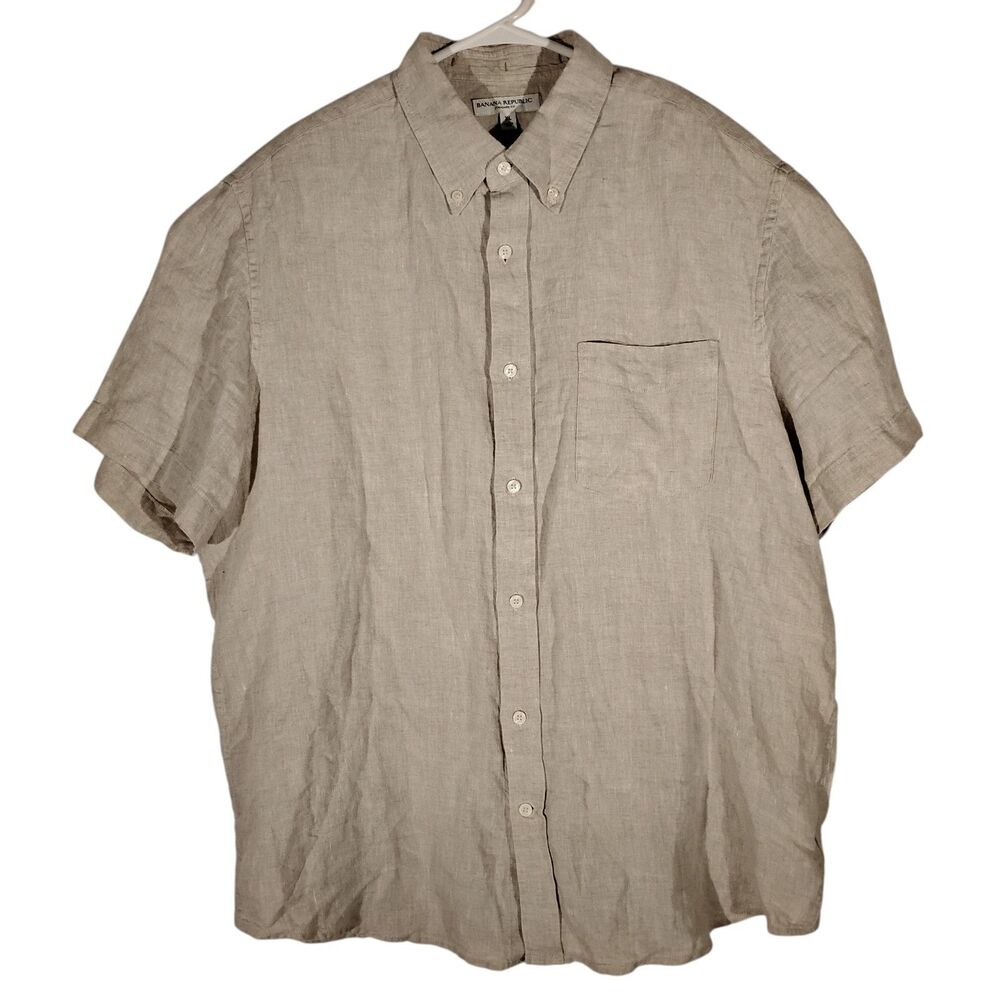 Banana Republic shirt mens XL Xlarge gray 100% linen short sleeve casual standar - Picture 1 of 10